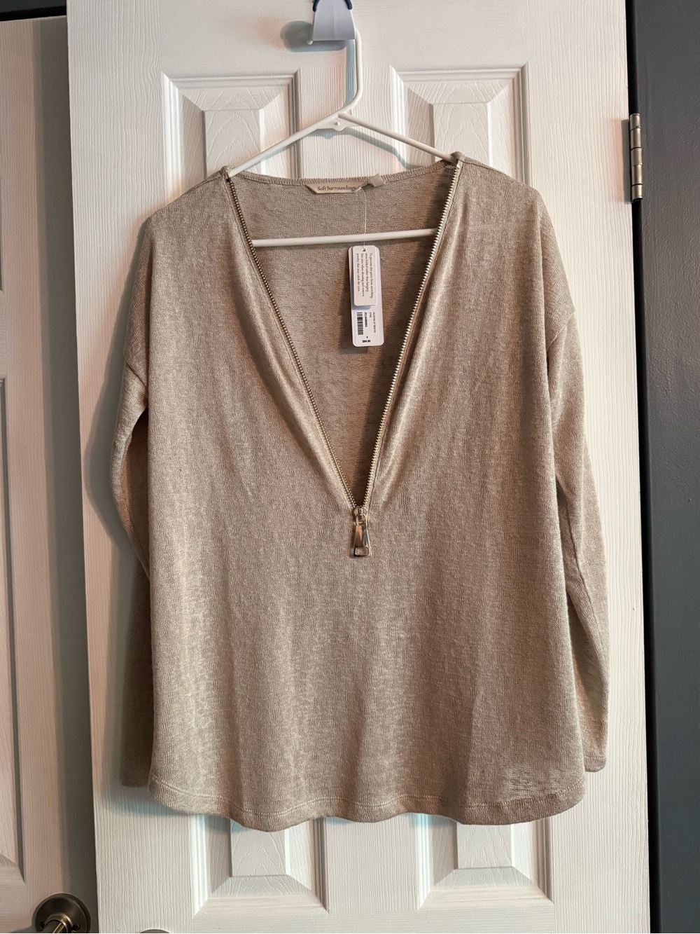 NWT Soft Surroundings Valentina Zip Sweater – Stone/Taupe – Size S